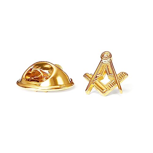 The Masonic Collection Krawattenklammer aus vergoldetem Metall mit Quadrat und Kompass – vergoldet und poliert – geformt im Symbol der Freimaurerloge – Freimaurer-Geschenk für Männer von THE MASONIC COLLECTION