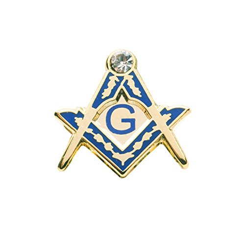 THE MASONIC COLLECTION Freimaurer-Anstecknadel mit weißem Swarovski-Stein – G-Logo – Blau und Gold – Quadrat und Kompass, Freimaurer-Geschenkzubehör für Männer von THE MASONIC COLLECTION