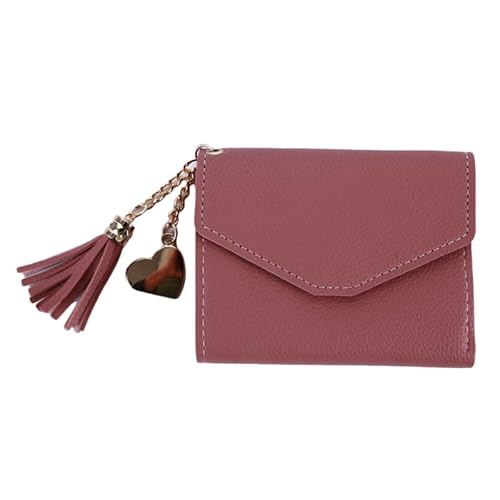 Kurze Geldbörse mit Quasten-Anhänger, Litschi-Muster, Geldbörse mit Mehreren Kartenpositionen, Damen-Geldbörse, kleine Tasche for Damen (Color : Dark pink) von THEPOS