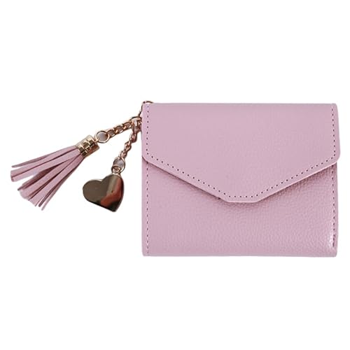 Kurze Geldbörse mit Quasten-Anhänger, Litschi-Muster, Geldbörse mit Mehreren Kartenpositionen, Damen-Geldbörse, kleine Tasche for Damen (Color : Pink) von THEPOS