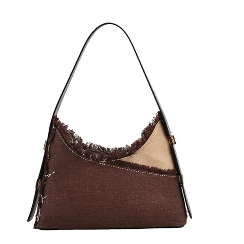 THEPOS Denim-Unterarmtasche 2023 modische Umhängetasche mit kontrastfarbener Umhängetasche for Damen (Color : Coffee, Size : 27 * 7 * 12cm) von THEPOS