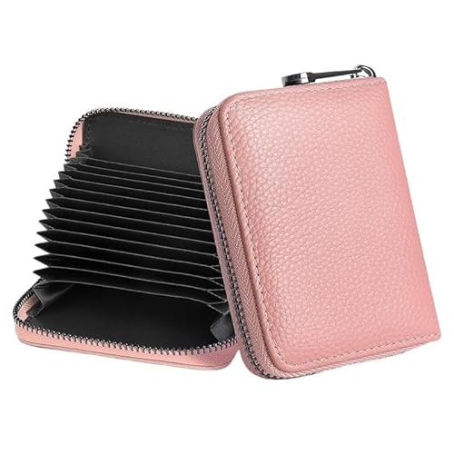 THEPOS Kreditkartenetui aus Leder mit 14 Fächern und Reißverschluss for Damen und Herren | Akkordeon-Geldbörse (Color : KB419-Pink) von THEPOS