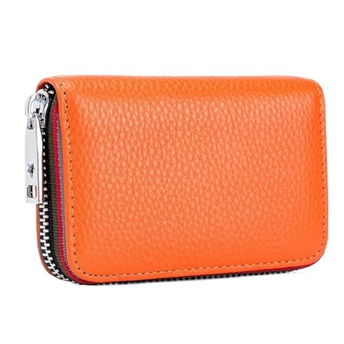 THEPOS Leder Männer Frauen Kartenhalter Kleine Reißverschluss Geldbörse Solide Geldbörse Akkordeon Design Business Kreditkartentaschen (Color : Orange) von THEPOS