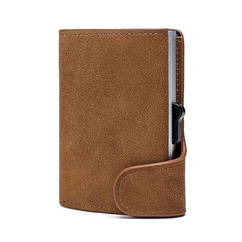 THEPOS Smart Wallet ID Kreditkartenetui Leder Ultradünn Business Herren Cardbag Automatische Pop-up-Anti-Diebstahl-Bürste Kartenbox(Color:Brown) von THEPOS