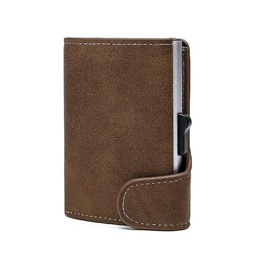 THEPOS Smart Wallet ID Kreditkartenetui Leder Ultradünn Business Herren Cardbag Automatische Pop-up-Anti-Diebstahl-Bürste Kartenbox(Color:Coffee) von THEPOS