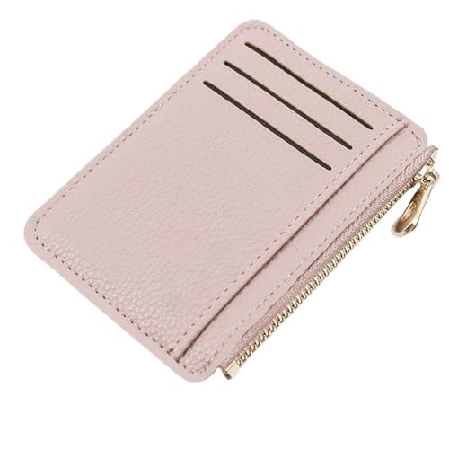 THEPOS Ultradünnes Reißverschluss-Kreditkartenetui aus Leder for Herren, schlanke, Schlichte Geldbörse, Karteninhabertaschen (Color : Pink) von THEPOS