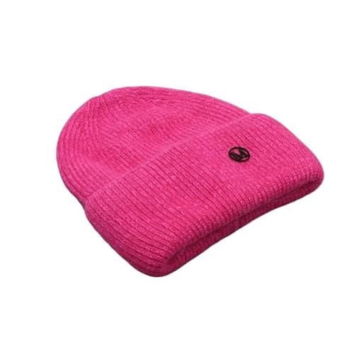 THEPOS Weiche Angora Warme Winter Hut Frau Kaninchen Fell Gestrickte Hut Damen Rosa Mützen Frauen Outdoor- Brief Hut (Color : Hot pink B, Size : 54-59cm) von THEPOS