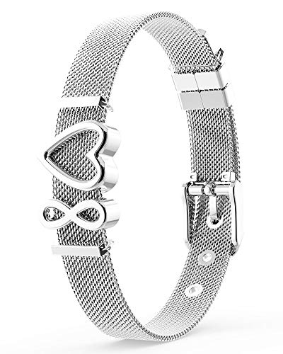 THIORA Damen Armband mit Anhängern | Premium Edelstahl | Unendlichkeit | Charmband | Geschenk Schmuck Set (Infinity - Silber) von THIORA