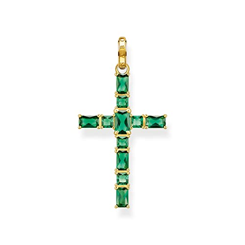 Thomas Sabo Damen Ketten Anhänger Kreuz, mit mehreren grünen Steinen, 925er Sterlingsilber geschwärzt und 750er Vergoldung, Maße: 42 x 23 mm, PE939-472-6 von THOMAS SABO