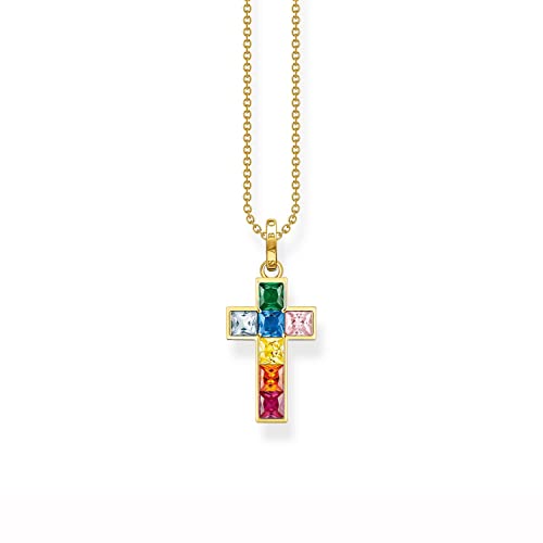 Thomas Sabo Damen Kette Kreuz mit bunten Steinen vergoldet, aus 925er Sterlingsilber mit 750er Gelbgold-Vergoldung, mit Steinbesatz in Regenbogen-Farben, Länge 45cm, KE2166-996-7-L45V von THOMAS SABO