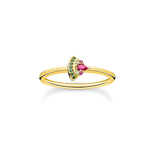 Thomas Sabo Damenring mit Wassermelonen Motiv 925er Sterlingsilber mit 750er Gelbgold Vergoldung mit Zirkonia in Grün, Pink und Weiß, Größe: 54, TR2353-488-7-54 von THOMAS SABO