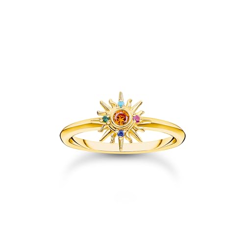 THOMAS SABO Damen Ring mit Sonne und bunten Steinen vergoldet 925 Sterlingsilber, 750 Gelbgold Vergoldung TR2458-488-7 von THOMAS SABO