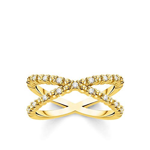 THOMAS SABO Damen-Ring vergoldet Kugeln mit weißen Steinen TR2318-414-14-54 Ringgröße 54/17,2 von THOMAS SABO