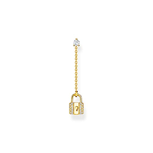 Thomas Sabo Damen Einzel Ohrring Gold Schloss mit weißen Steinen 925 Sterlingsilber H2213-414-14 von THOMAS SABO