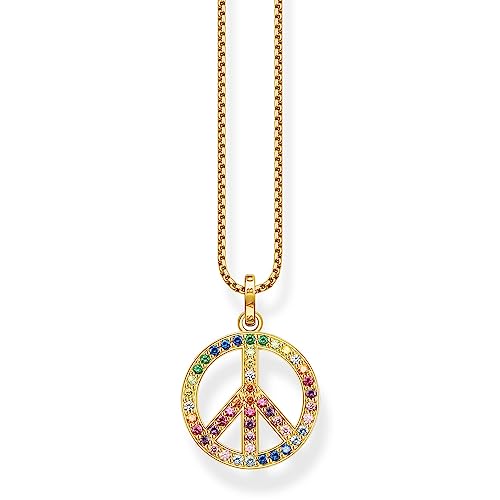 Thomas Sabo Damen Kette mit Anhänger Peace-Zeichen mit bunten Steinen vergoldet, aus 925er Sterlingsilber mit 750er Gelbgold-Vergoldung, Länge 55cm, KE2170-996-7-L55V von THOMAS SABO