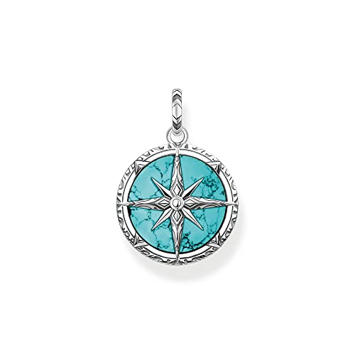 Thomas Sabo Herren Ketten Anhänger Kompass, mit Edelstein-Inlay aus imitiertem Türkis, 925er Sterlingsilber geschwärzt, Maße: 34 x 24 mm, PE833-878-17 Thomas Sabo Herren Ketten Anhänger Kompass, mit Edelstein-Inlay aus imitiertem Türkis, 925er Sterlingsilber geschwärzt, Maße: 34 x 24 mm, PE833-878-17 von THOMAS SABO