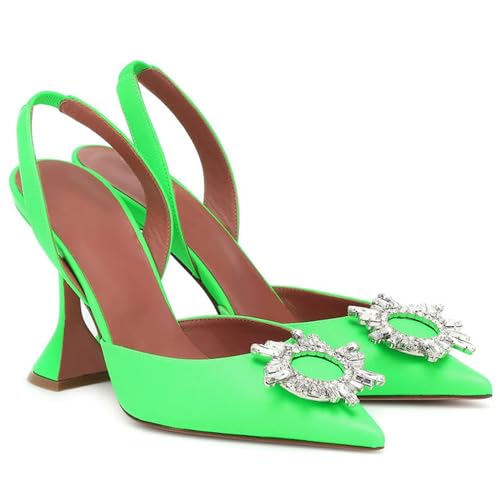 THOYBMO Damen Horseshoe High Heels Stilettos Sandalen Shoes Gespitzte Spitze Pumps Geschlossene Zehe Flacher Mund Slip-on Slingback Party Abschlussball Schuhe 10CM,Green,34 von THOYBMO