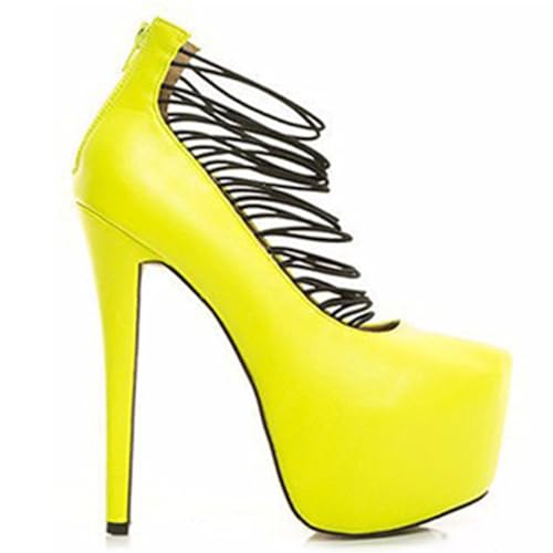 THOYBMO Damen Muller High Heels Stilettos Sandalen Runder Kopf Pumps Geschlossene Zehe Slip-on Wasserdichte Plattform Shoes Abschlussball Schuhe 16-17.5CM,Yellow,36 von THOYBMO