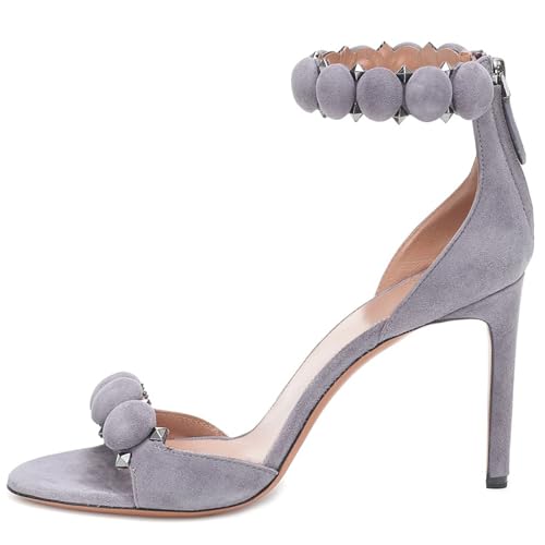 THOYBMO Damen Sandalen Stiletto High Heels Schuhe Women's Offene Zehenpartie Fesselriemen Reißverschluss Ein-Wort-Gürtel Shoes für Sommer Hochzeit Bankett10CM,Gray,35 von THOYBMO