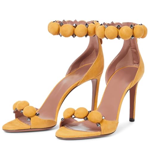 THOYBMO Damen Sandalen Stiletto High Heels Schuhe Women's Offene Zehenpartie Fesselriemen Reißverschluss Ein-Wort-Gürtel Shoes für Sommer Hochzeit Bankett10CM,Yellow,40 von THOYBMO