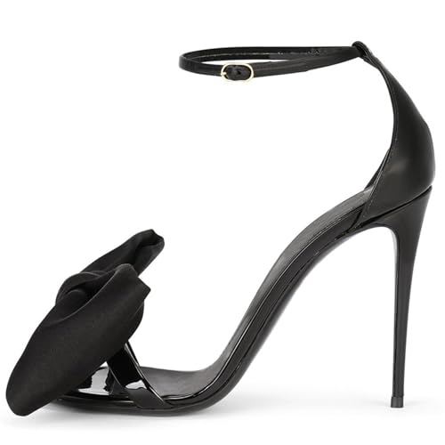 THOYBMO Damen Sandalen Stiletto High Heels Schuhe Women's Offener Zeh Fesselriemen Schnalle Ein-Wort-Gürtel Bow-knot Shoes für Sommer Hochzeit Bankett10-11CM,Black,43 von THOYBMO