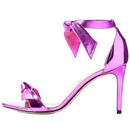 THOYBMO Damen Sandalen Stiletto High Heels Schuhe offene SpitzeFesselriemen Schnürung Ein-Wort-Gürtel Bow-knot Lackleder Shoes für Sommer Komfort 8.5-9.5CM,Purple,44 von THOYBMO