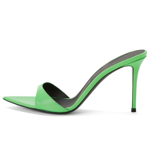 THOYBMO Damen Stiletto High Heels Mules Sandalen Spitze Offene Zehenpartie Pumps Slip-on Slingpumps Atmungsaktiv Shoes Komfort Party Schuhe 8.5-9.5CM Hausschuhe,Green,46 von THOYBMO