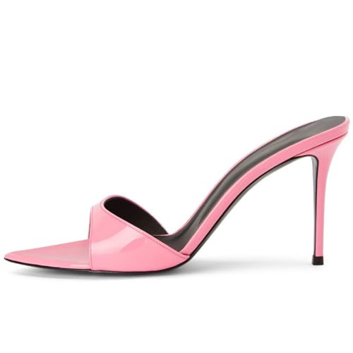 THOYBMO Damen Stiletto High Heels Mules Sandalen Spitze Offene Zehenpartie Pumps Slip-on Slingpumps Atmungsaktiv Shoes Komfort Party Schuhe 8.5-9.5CM Hausschuhe,Pink,43 von THOYBMO