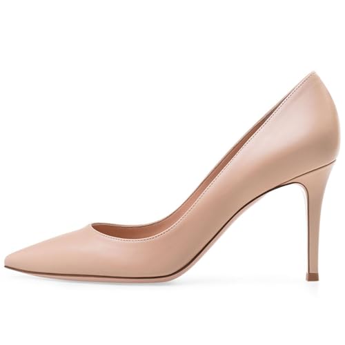 THOYBMO Damen Stiletto High Heels Sandalen Gespitzte Spitze Pumps Geschlossene Zehe Flacher Mund Slip-on Mehrere Farben Shoes Abschlussball Hochzeit Schuhe8.5-9.5CM,apricot PU,37 von THOYBMO