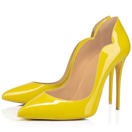 THOYBMO Damen Stiletto High Heels Sandalen Women's Gespitzte Spitze Pumps Geschlossene Zehe Flacher Mund Slip-on Shoes Party Abschlussball Hochzeit Schuhe 10CM,Yellow,47 von THOYBMO