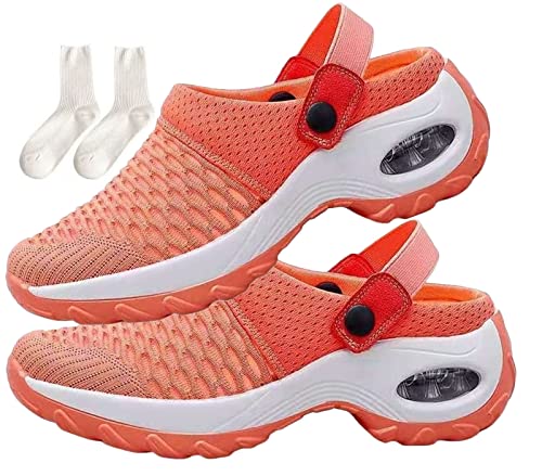 THUCHENYUC Orthopädische Clogs Für Frauen Slip On, Air Cushion Orthopädische Slip On Schuhe Orthopädische Atmungsaktive Anti-Rutsch-Schuhe (Color : Orange, Size : 35 EU) von THUCHENYUC