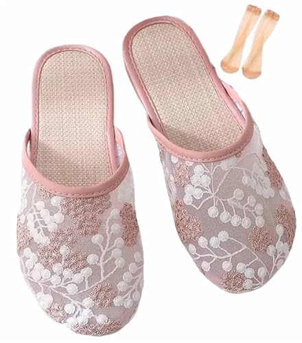 THUCHENYUC Chinese Mesh Slippers For Women, Women's Floral Breathable Chinese Mesh Flats Slippers For Women(Color:Pink,Size:35 EU) von THUCHENYUC