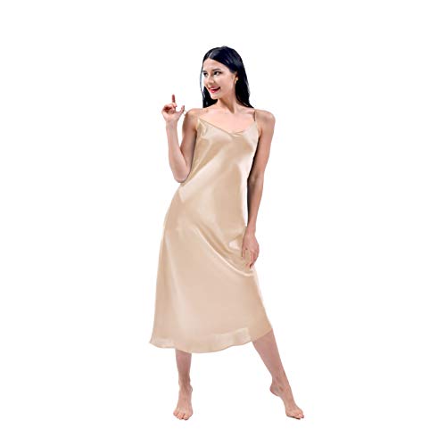 THXSILK Seide Nachthemd 19 Momme Natürliche Maulbeerseide Nachtkleid Damen Lang Seidennachtwäsche (Champagner, S) von THXSILK