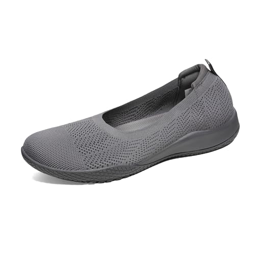 TIAROOTT Damen Ballerina Flache Schuhe Runde Zehe Strick Kleid Schuhe Komfort Mesh Niedriger Keil Slip On Ballerina Walking Flats Schuhe für Frauen Bequem Weich, Grau,Gr.37 von TIAROOTT