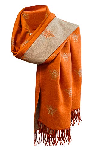 Superweicher Schal mit Hummelmotiv, schöne Quaste, wendbar, weicher und warmer Schal (zartes Rosa, Grau), Orange Grau, One size von TIBET