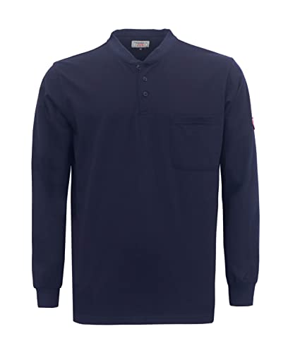 TICOMELA FR T-Shirt, schwer entflammbar, 100 % Baumwolle, leicht, Arbeitskleidung, Henley-Shirts für Herren, 156 g, Navy, XX-Large von TICOMELA