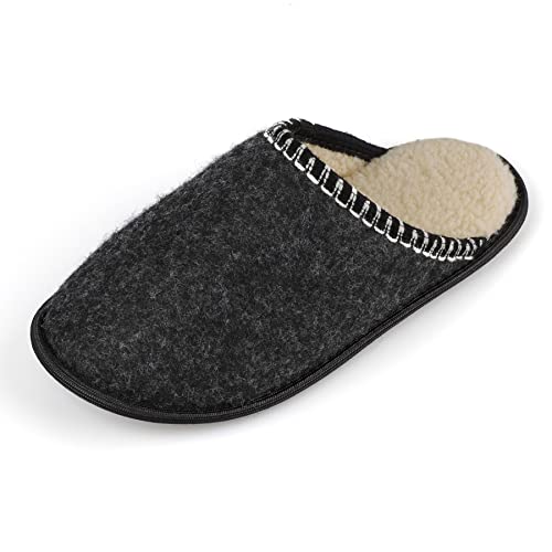 TIESTRA Filzpantoffeln Herren Damen mit Filzsohle Warme Hausschuhe Filzen Winter Plüsch Pantoffeln Lammfell Winterhausschuhe Unisex House Slippers Schaffell und Filz gefüttert EU 36/37 von TIESTRA