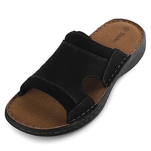 TIESTRA Herren Hausschuhe Bequem Unterstützung Leichten Sommer Leder Sandalen Herren Pantoletten für Innen- und Außenbereich BraunSchwarz EU41 von TIESTRA