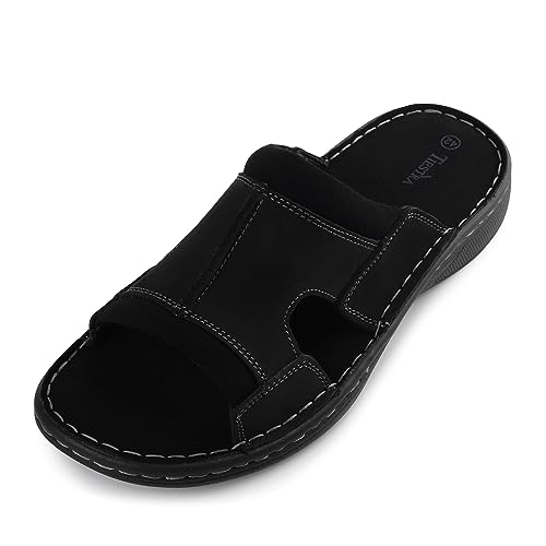 TIESTRA Herren Hausschuhe Bequem Unterstützung Leichten Sommer Leder Sandalen Herren Pantoletten für Innen- und Außenbereich Schwarz EU41 von TIESTRA