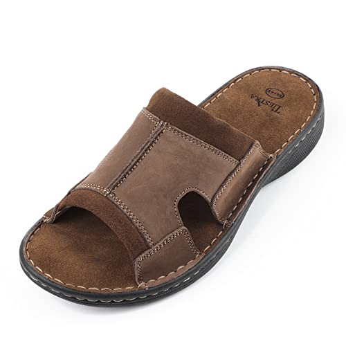 TIESTRA Herren Hausschuhe Bequem Unterstützung Leichten Sommer Leder Sandalen Herren Pantoletten für Innen- und Außenbereich Braun EU43 von TIESTRA