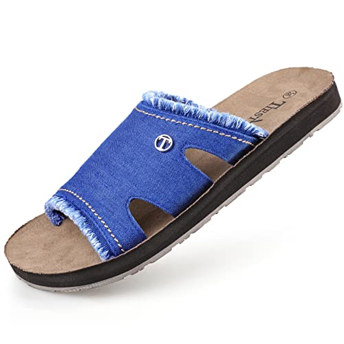 TIESTRA Herren Pantolette Canvas Strand Herren Sandalen Männer Slipper Bequeme Leichte Mode Sommer Urlaub Slide Sandal Blau UK7/40EU von TIESTRA