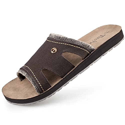 TIESTRA Herren Pantolette Canvas Strand Herren Sandalen Männer Slipper Bequeme Leichte Mode Sommer Urlaub Slide Sandal Braun UK13/47EU von TIESTRA