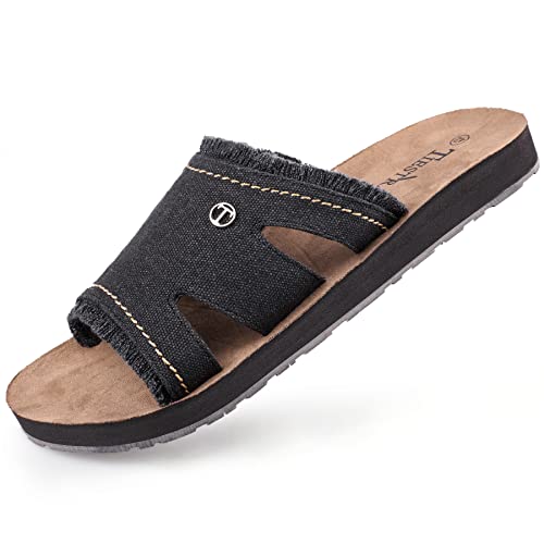 TIESTRA Herren Pantolette Canvas Strand Herren Sandalen Männer Slipper Bequeme Leichte Mode Sommer Urlaub Slide Sandal Schwarz UK10/44EU von TIESTRA