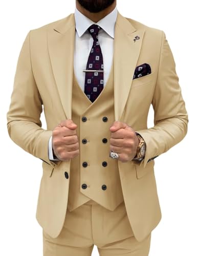 TIJOFA 3-teiliger Anzug für Herren, schmale Passform, zweireihiger Anzug für Herren, Hochzeitsanzüge, klassischer Ein-Knopf-Anzug, formeller Abschlussball, Abendessen, Smoking, Champagner, M TIJOFA 3-teiliger Anzug für Herren, schmale Passform, zweireihiger Anzug für Herren, Hochzeitsanzüge, klassischer Ein-Knopf-Anzug, formeller Abschlussball, Abendessen, Smoking, Champagner, M von TIJOFA
