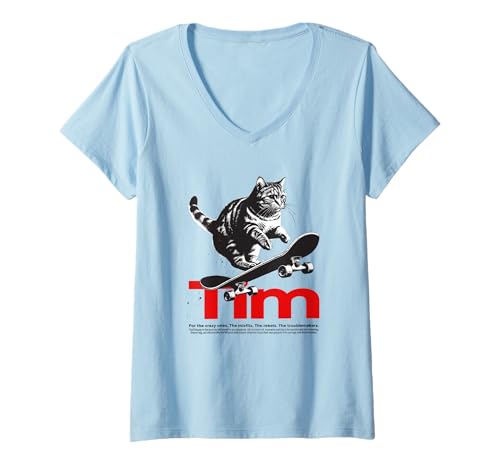 Damen TIM - Schöner Jungen Name mit Katze & Skateboard T-Shirt mit V-Ausschnitt Damen TIM - Schöner Jungen Name mit Katze & Skateboard T-Shirt mit V-Ausschnitt von TIM Sohn Enkel Geburtstag Geschenkideen