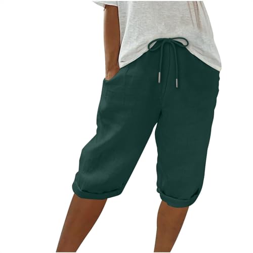 Angebote Des Tages Heute Blitzangebote Wanderhose Damen Kurz Lassig Outdoor Jogginghose Bermuda Caprihose Damen Sommer Leicht Strand Damen Leinenhose Damen Kurze Hosen Sommer(3XL,3-Dark Green) von TIMELYE