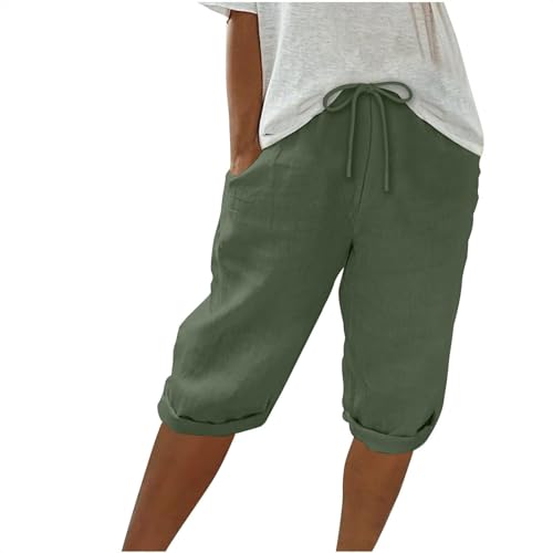 Meine Bestellungen Anzeigen 2024 Kurze Hose Damen Sommer Knielange Vintage Loungewear Sommer Knielange Hosen Damen Regular Fit Sommerhose Damen Leicht Leichte Sommerhose Damen(3XL,2-Army Green) von TIMELYE