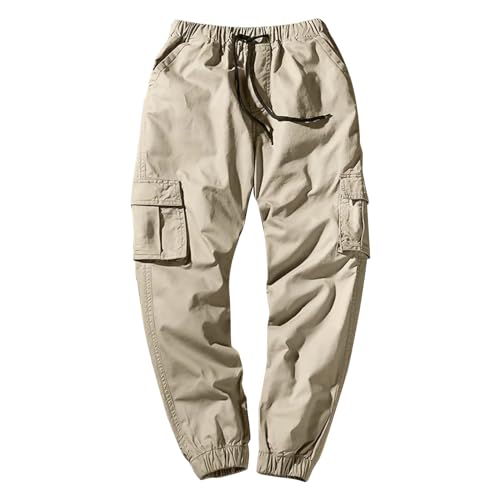 Schnittschutzhose Herren Hosen Herren Mit Kordelzug Loose Fit Sport Trainingshose Herren Herren Hose Stretch Atmungsaktiv Herren Chino Hose Leicht Soft Leinen Shorts Herren(1-Khaki,XXL) von TIMELYE