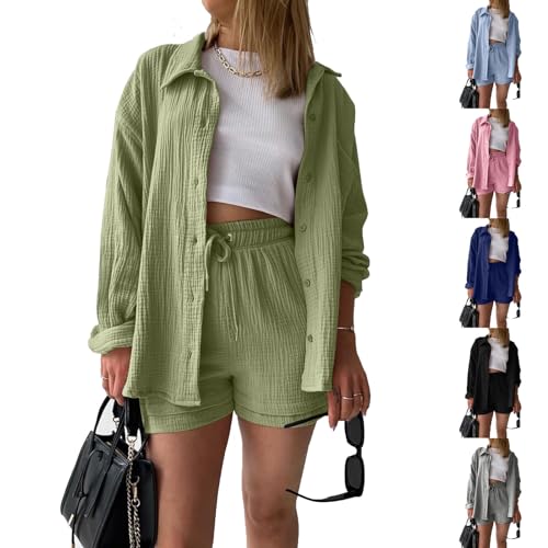 Angebote des Tages Heute Rock & Blazer Kombinationen Für Damen Lounge Leicht Leinenbluse Stretch Musselin Kleid Damen Lassig Musselin Hose Damen Festival Outfit(Light Green,XXL) von TIMELYE