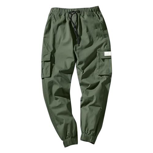 TIMELYE Arbeitshosen Männer Kurz Leichte Sommerhose Herren Mit Gummizug Kordelzug Running Jogginghosen Trainingshose Herren Dunn Sporthose Weiß 7/8 Mittelalter Hose(1-Army Green,5XL) von TIMELYE